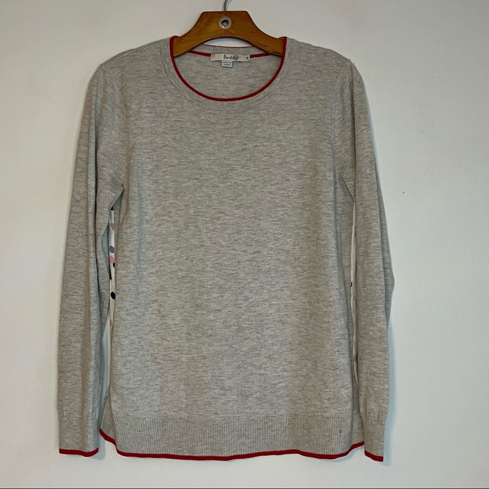 Boden Light Gray Sweater with Red Trim